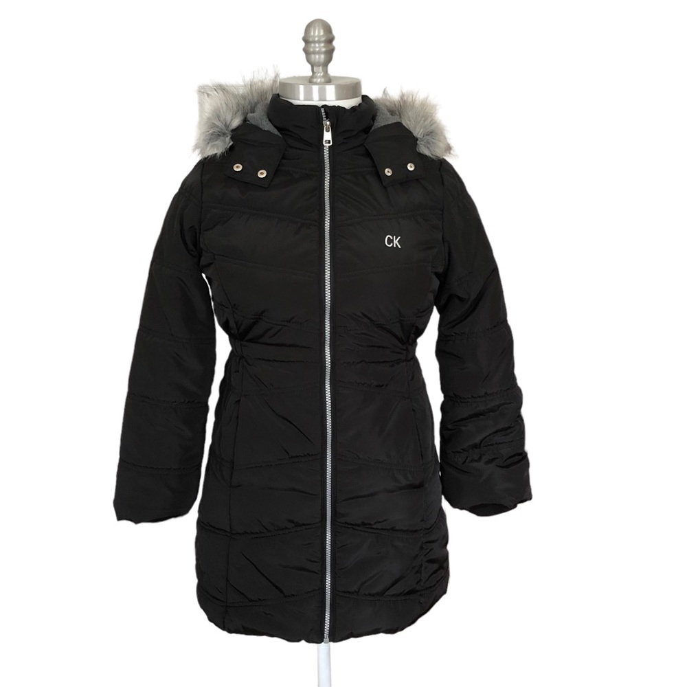 CALVIN KLEIN BLACK WOMEN’S ZIP FRONT PUFFER JACKET WITH HOOD SIZE MEDIUM